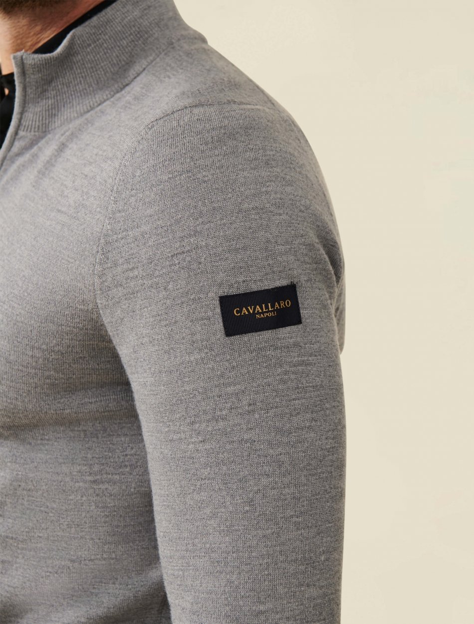 Merino Half Zip Trui Grijs Melange | Cavallaro Napoli