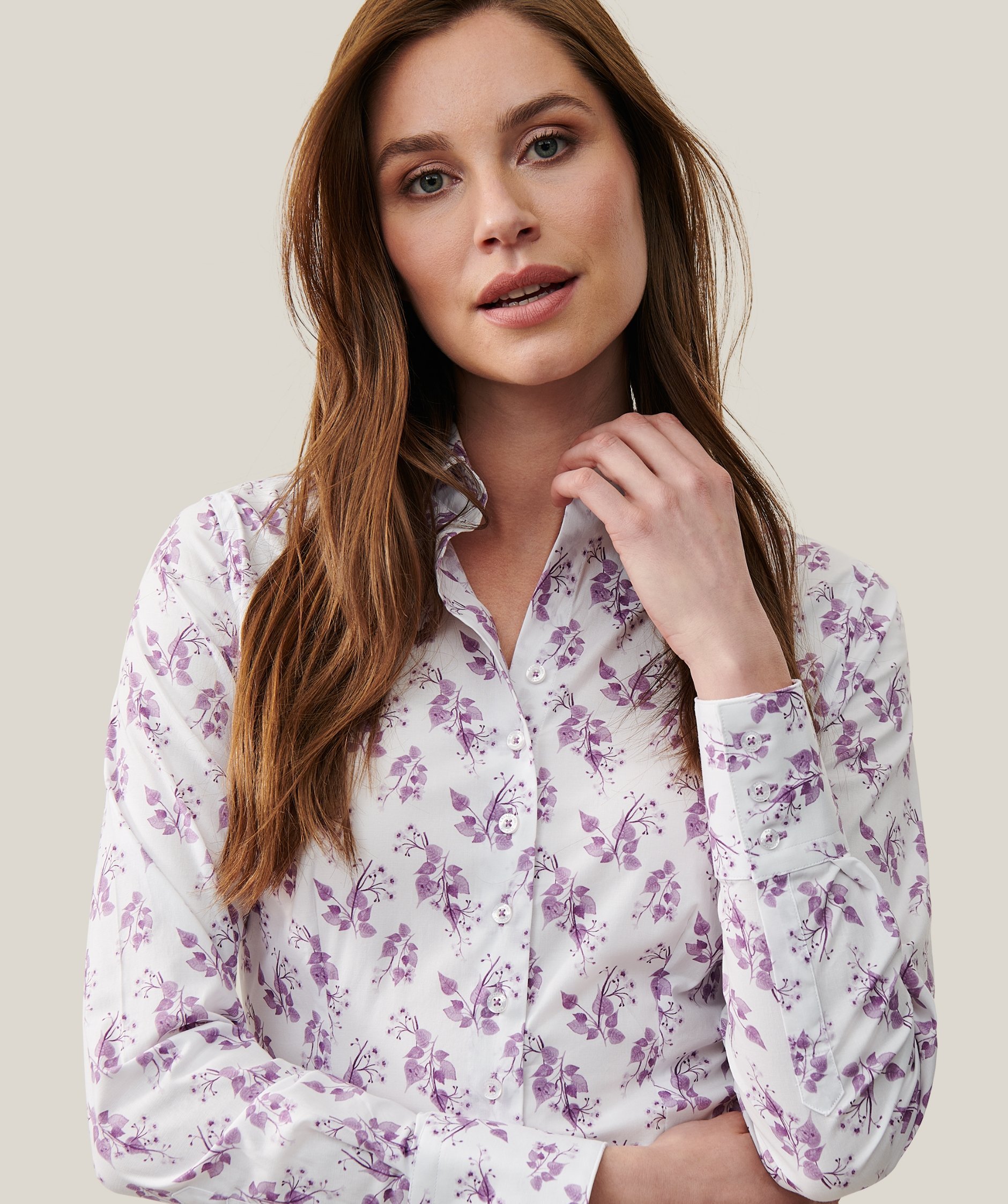 White / Purple Blouse with print