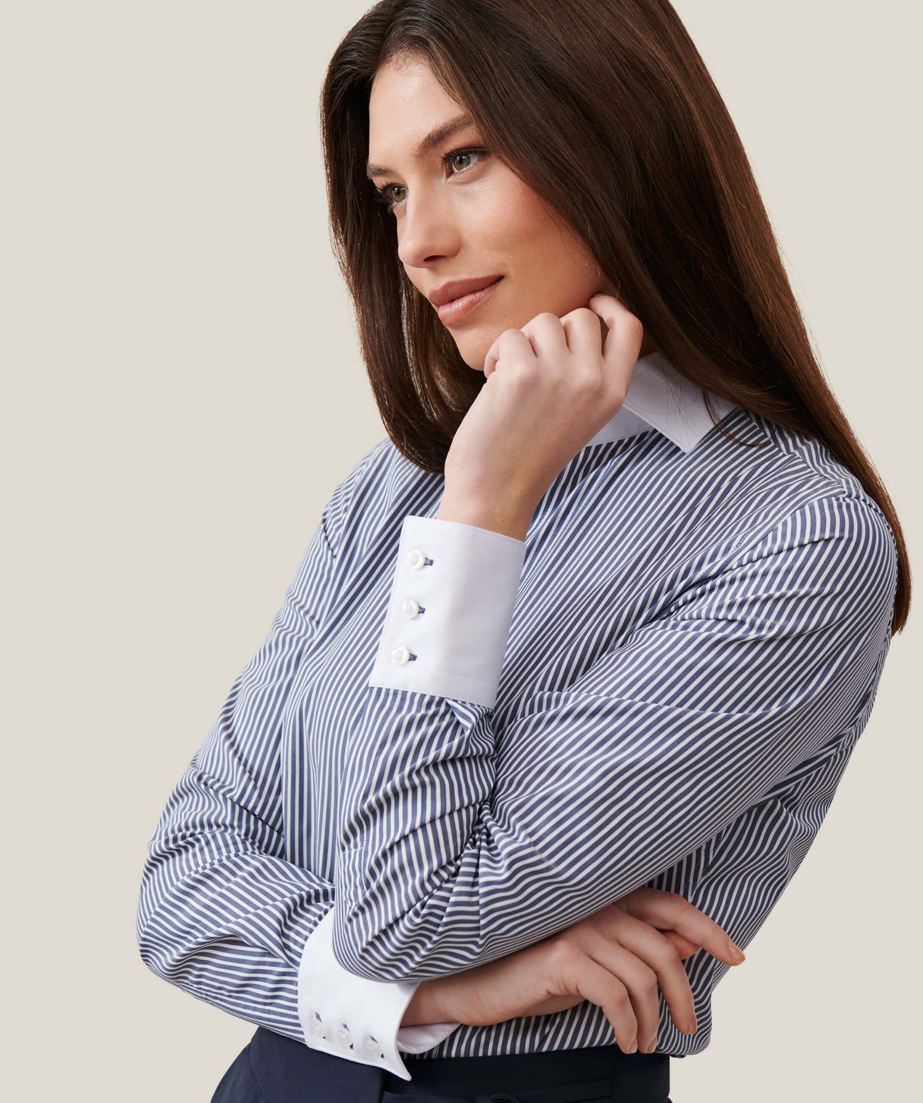 Dark Blue Blouse with Stripe